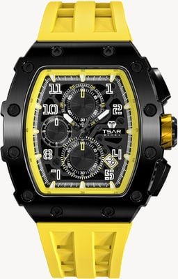 TSAR BOMBA Elemental Series Quartz Calendar (43.5mm) Black Dial / Yellow Silicone Strap TB8204Q-07
