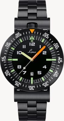 Laco Atacama.3 Automatik (46 mm) mattschwarzes Zifferblatt / schwarzes DLC-Edelstahlarmband 861632.3.MB