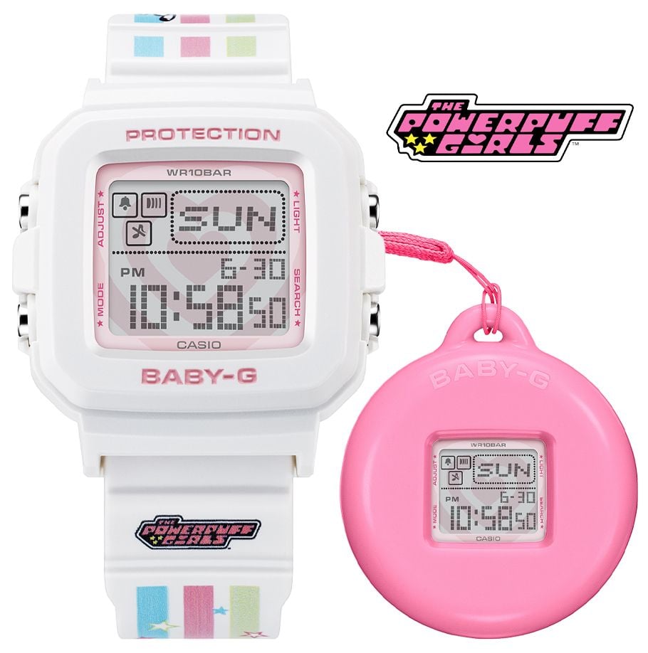 Casio BABY G PowerPuff Girls Collaboration 49.7mm Digital Dial White Resin Strap BGD 10KPP 7ER James Moore Co. Jewellers of Distinction Since 1997 in Kenilworth Warwickshire