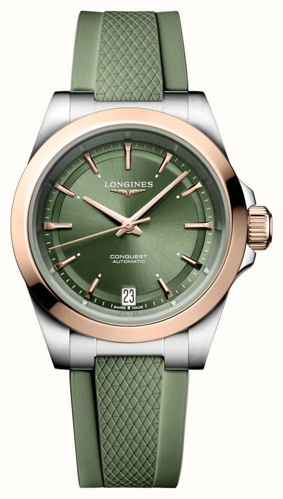 LONGINES Conquest Automatic 34mm Green Dial Green Rubber Strap L34305029 First Class Watches SGP