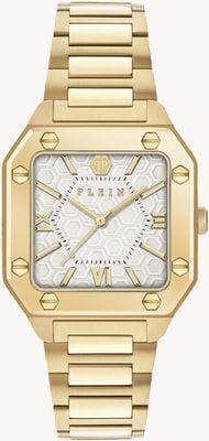 Philipp Plein プレーンエッジクォーツ（34mm）ホワイトダイヤル/ゴールドPVDステンレススチールブレスレット PWZGA0426