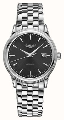 LONGINES Флагманская классическая автоматическая модель (40 мм) с черным циферблатом с эффектом солнечных лучей и браслетом из нержавеющей стали. L49844596