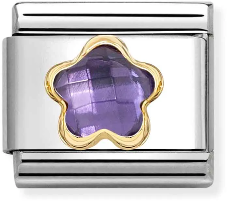 Nomination Classic Purple Cubic Zirconia Flower 18ct Gold Charm 030615/001