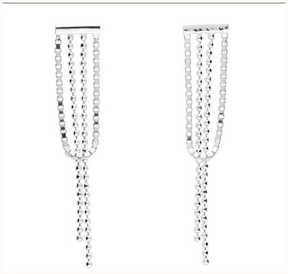 James Moore CME Silver Bar Stud With Tassel Bead Chain With Looped Box Chain H4417