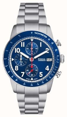 Fossil 男士运动旅行腕表（42 毫米）蓝色计时表盘/不锈钢表链 FS6047