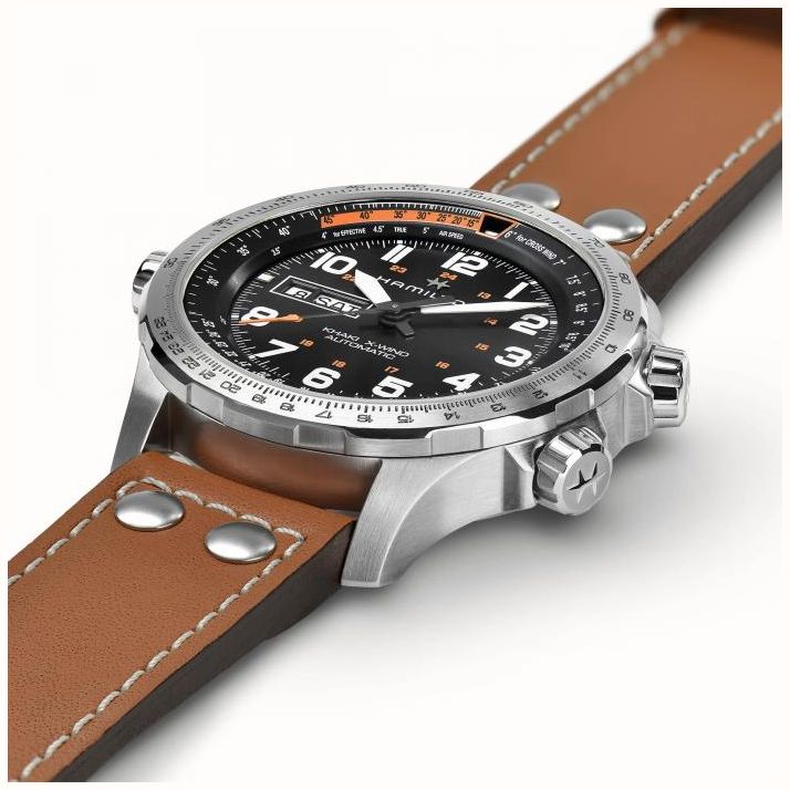 Hamilton Khaki Aviation X Wind Day Date Automatic 45mm Black Dial Brown H77755533 First Class Watches IRL