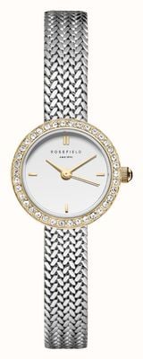 Rosefield Mini edição pequena dourada (20,4 mm) mostrador branco / pulseira de malha de aço inoxidável MWSMG-M06
