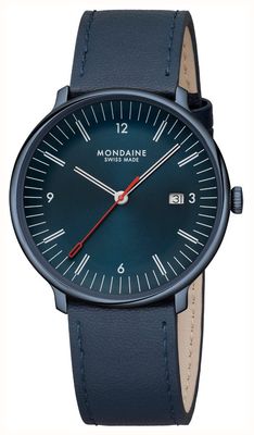Mondaine Doppio (41 mm) blaues Zifferblatt / blaues veganes Apfellederarmband MLE.41240.LDV