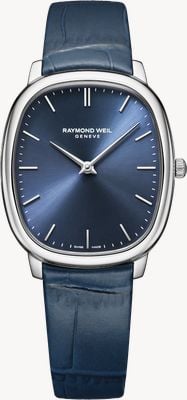 Raymond Weil Toccata Heritage Quarz (31 mm) blaues Zifferblatt mit Sonnenschliff / blaues Lederarmband 5280-STC-50001