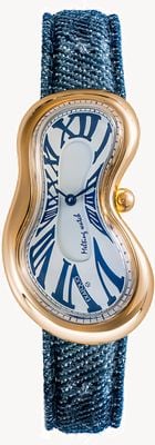 Exaequo Melting Watch Classic PVD Yellow Gold (28mm) White Dial / Aging Denim Leather Strap EX 0002.0012