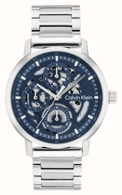 Calvin Klein Calibre multifunción de cuarzo (41 mm), esfera esqueletizada azul / brazalete de acero inoxidable 25200562