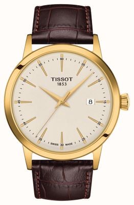 Tissot Men's Classic Dream | Ivory Dial | Brown Leather Strap T1294103626100