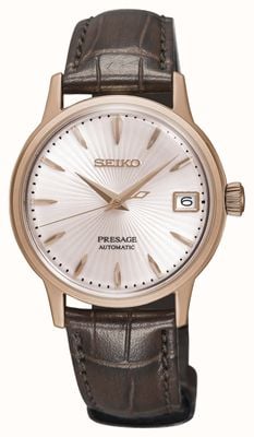 Seiko Женские автоматические часы Presage, розовое золото, коричневый кожаный ремешок SRP852J1