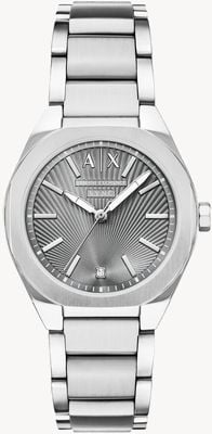 Armani Exchange Relógio de quartzo com três ponteiros (36 mm), mostrador prateado texturizado e pulseira de aço inoxidável. AX6030