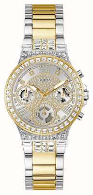 Guess Mondlicht (36 mm) silbernes Zifferblatt / zweifarbiges Edelstahlarmband GW0320L7