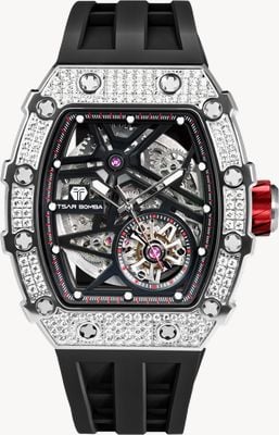 TSAR BOMBA Elemental Series Crystal Automatic (43.5mm) Black Skeleton Dial / Black FKM Rubber Strap TB8209D-02
