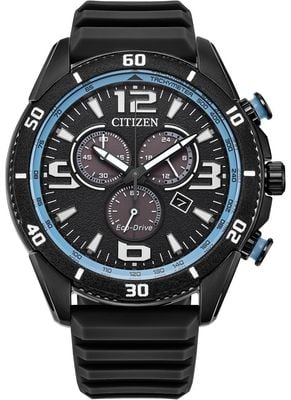 Citizen 光动能运动计时码表（45毫米）黑色表盘/黑色硅胶表带 AT2587-02E
