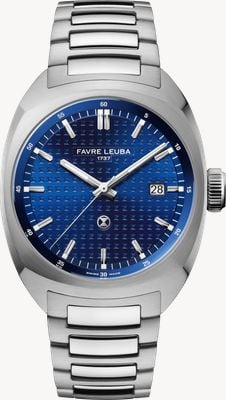 Favre Leuba Chief Date Automatik (40 mm), blaues Zifferblatt mit Monogrammmuster / Edelstahlarmband 00.20102.102.02.200