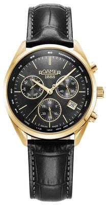 Roamer Reloj cronógrafo profesional para hombre (42 mm), esfera negra y correa de piel negra. 993819 48 85 02