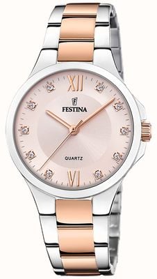 Festina Senhoras rosa-pltd. relógio c/conjunto cz e pulseira de aço F20612/2