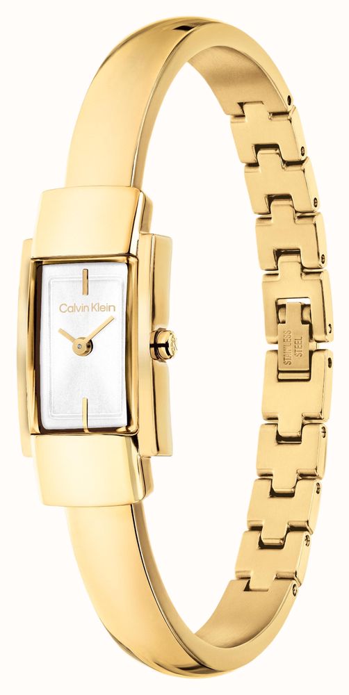 Calvin Klein Moderne Quartz (15mm) Silver Sunray Dial / Gold PVD Bangle Bracelet 25100184 - vista alternativa 2