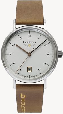 Bauhaus Classic Quartz (36mm) White Dial / Brown Leather Strap 21411