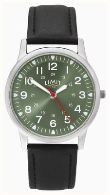 Limit Pilot quartz (38 mm) groene wijzerplaat met zonnestraalmotief / zwarte band van PU-leer 50062