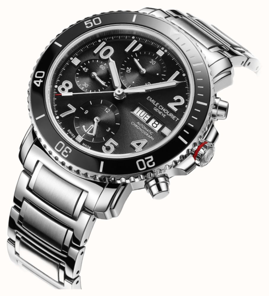 Emile Chouriet Challenger Deep Automatic Chronograph (43.5mm) Black Sunray Dial / Stainless Steel Bracelet 22.1169.G.6.AW.59.6 - widok alternatywny 2