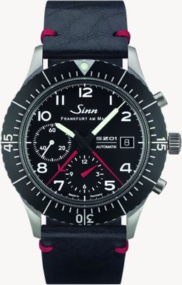 Sinn 156.1 Pilotenchronograph Automatik (43 mm) schwarzes Zifferblatt / schwarzes Vintage-Lederarmband 156.030-LEATHER