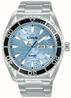 Lorus Sports Diver Day/Date (42mm) Light Blue Wave Dial / Stainless Steel Bracelet RH389AX9