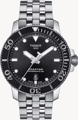 Tissot Montre pour homme Seastar 1000 Powermatic 80 cadran noir acier inoxydable T1204071105100