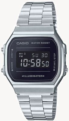 Casio Illuminateur rétro vintage (36,3 mm) cadran numérique / acier inoxydable A168WEM-1EF