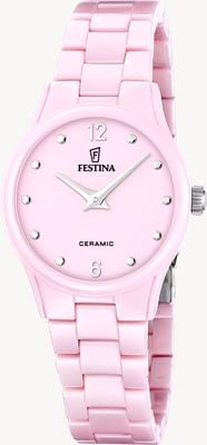 Festina Quarzkeramik (30,5 mm), rosa Zifferblatt / rosa Keramikarmband F20751/2