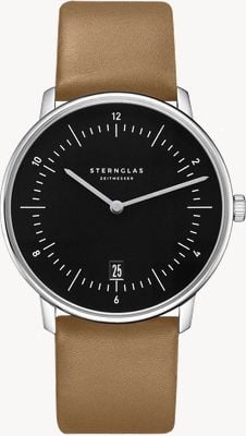 STERNGLAS Naos Quartz (38mm) Piano Black Dial / Premium Brown Leather Strap S01-NA53-PR01