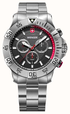 Wenger Seaforce Quarz-Chronograph (43 mm), schwarzes Zifferblatt / Edelstahlarmband 01.0643.123