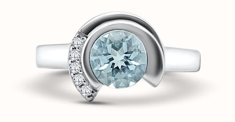 18ct White Gold Aquamarine Diamond Ring JM1005