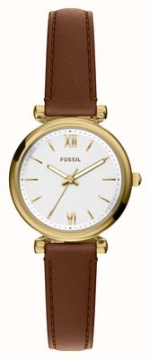Fossil Carlie Three-Hand Quartz (28mm) White Dial / Brown Leather Strap ES5464