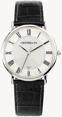 Herbelin Bracelet classique en cuir noir pour homme, cadran blanc 12248AP08