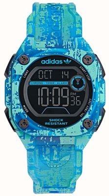 Adidas Cadran numérique City Tech Two Grfx (45 mm) / bracelet en plastique à motifs bleus AOST24077