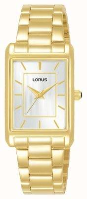 Lorus Mostrador retangular de quartzo (22 mm) branco sunray / aço inoxidável pvd dourado RG288VX9