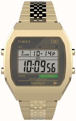 Timex Pulseira de aço inoxidável dourado com display digital T80 TW2V74300