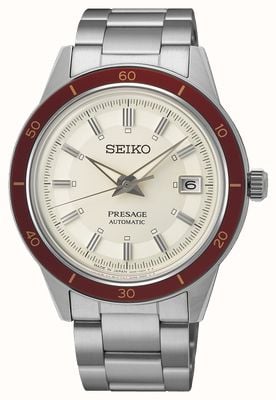 Seiko Presage style lat 60. rubinowy automatyczny zegarek z czerwoną ramką SRPH93J1