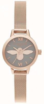 Olivia Burton Damska tarcza 3d pszczoła szara i różowozłoty zegarek z siatki OB16MC54