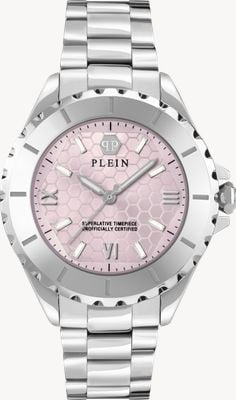 Philipp Plein Plein Heaven (38 mm) rosa Logo-Zifferblatt / Edelstahlarmband PWPOA0324