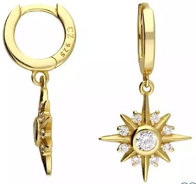 Silver Gold Plated 8 Point CZ Star Drop Hoops H4695/Y