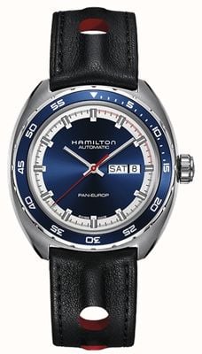 Hamilton Classico americano Pan Europ day-date automatico (42 mm) quadrante blu/cinturino in pelle nera + cinturino nato H35405741