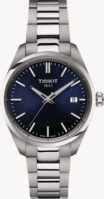 Tissot Pr 100 (34 mm) blaues Zifferblatt / Edelstahlarmband T1502101104100