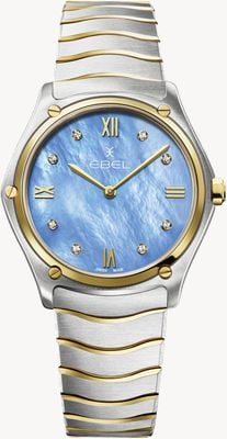 EBEL Sport Classic Grande Lady - 8 Diamonds (33mm) Tranquil Blue Dial / 18K Gold & Stainless Steel 1216603