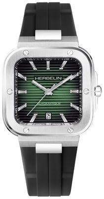 Herbelin Orologio da uomo Cap Camarat Square Automatic (39 mm) quadrante verde / cinturino in gomma FKM nero 1646A16CA