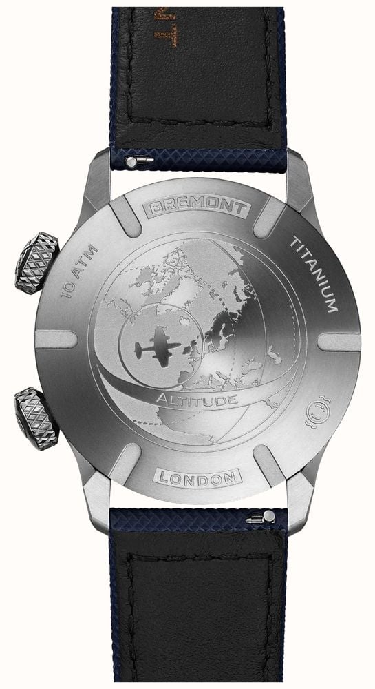Bremont Altitude MB Meteor Time Zones Automatic (42mm) Brushed Blue Galvanic Metal Dial / Blue Leather Strap Watch ALT42-MT-Z-TI-BLBL-L-S - alternate view 3